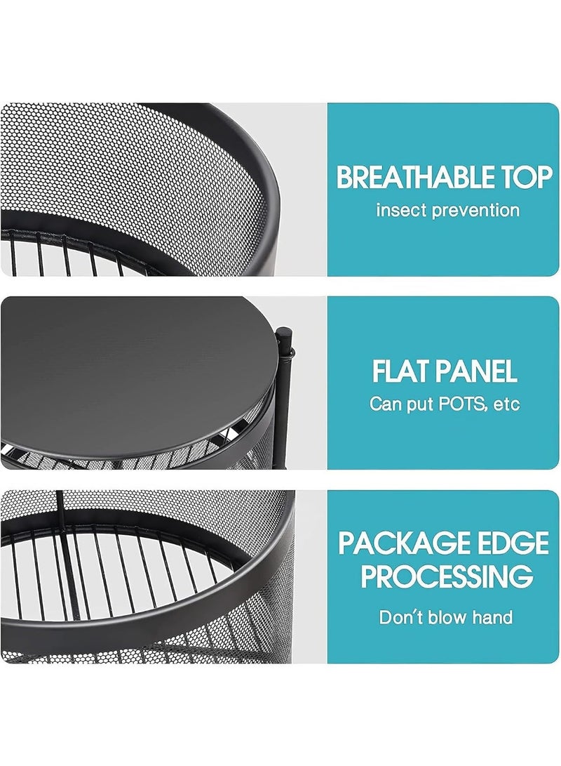 ناما عربة مطبخ 360 توربو بعجلات، منظم مطبخ وحلول تخزين للمنظمات المستديرة وإكسسوارات المطبخ، رف خضار دوار للمطبخ (أسود، ٥ طبقات) - Image 2